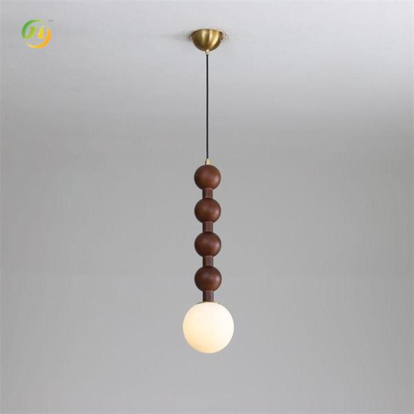 Modern Bedroom Lighting Glass And Wood Single Head Pendant Light
