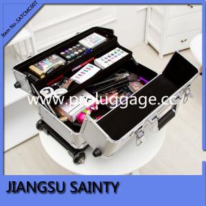 SATCMC007 silver striped ABS surface cosmetic rolling case