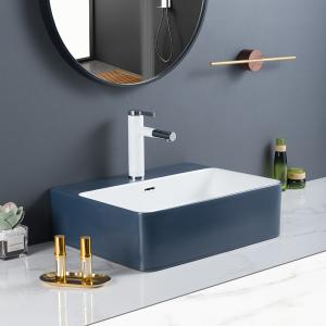 Easy Install Counter Top Bathroom Sink Polished Surface Blue Rectangular Hand
