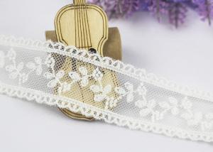 China Scalloped Floral Embroidery Cotton Nylon Lace Trim For Ivory Lace Wedding Dress on sale