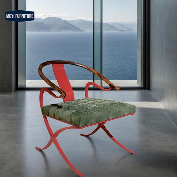 Leather Wood and Metal Modern Luxury Arm Chair Metal Frame Nubuck Upholstery Accent Lounge Chair for Hotel Living Room