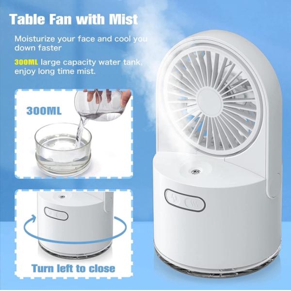 Household USB Rechargeable Water Mist Fan for Home Office Cooling and Humidifying