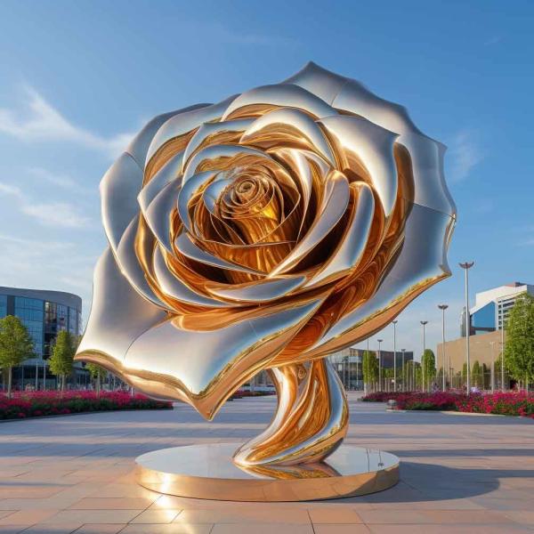 Buy Metal Sculpture Manufacturer Mirror Gold Stainless Steel Rose Sculpture at wholesale prices
