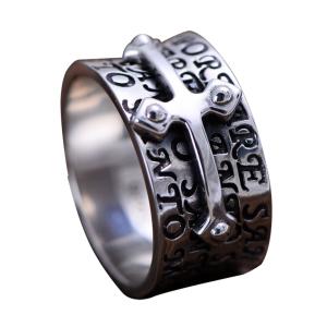 China Men Retro Sterling 925 Silver Engraved Words Cross Band Style Ring (XH051940W) on sale