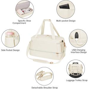 Women Overnight Weekender Tote Bags With Charging Port and Shoe Compartment