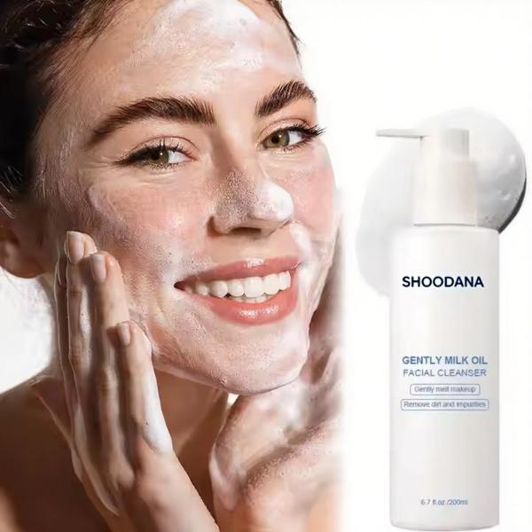 Close-up of facial cleanser application on skin