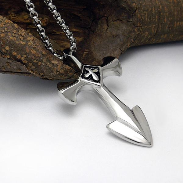 Gothic Fashion Men's Necklace 925 Silver Plated Titanium Stainless Steel Cross Sword Pedant (SP081)