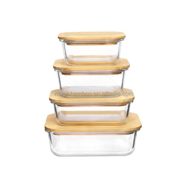 Kitchen Square Glass Jar Lunch Box Container With Bamboo Lid Customizable and Durable