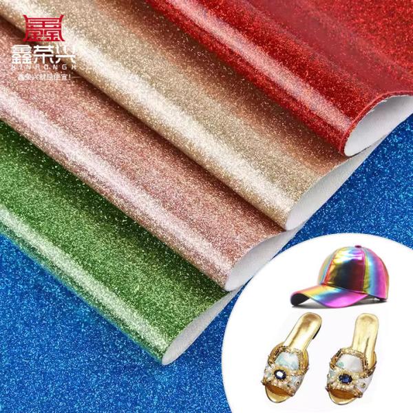 PU Coated Film Glitter Fabric for Shoes Bow Crafts Faux Leather Synthetic