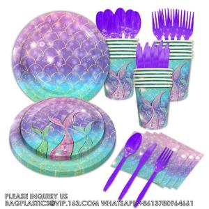 Mermaid Theme Tableware Set Mermaid Disposable Paper Plate Dinnerware Set