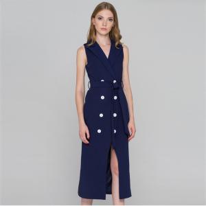 wholesale blue sleeveless blazer dress
