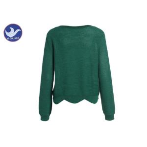 Crew Neck Women's Long Duster Sweater , Knit Pullover Sweater Forest Green Wavy