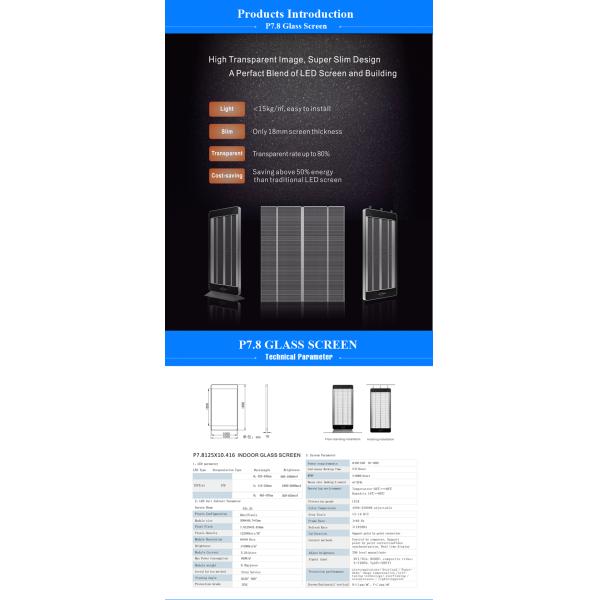 Sales mall p7.8 indoor RGB color transparent glass led display in the window