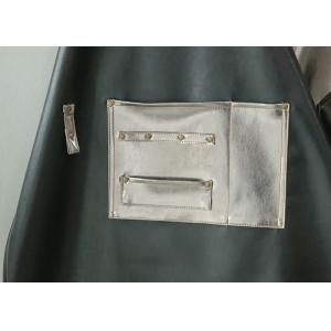 PU Leather Kitchen Cooking Apron Silver And Black Stitching Padded