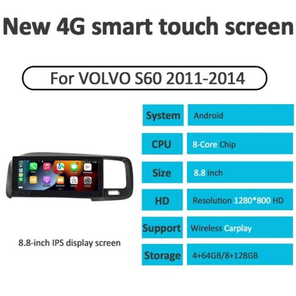 Viknav Car Stereo Radio For Volvo S60 V60 (2011-2019) 8.8 inch GPS Navigation Multimedia DVD Player HD Screen 2 Din