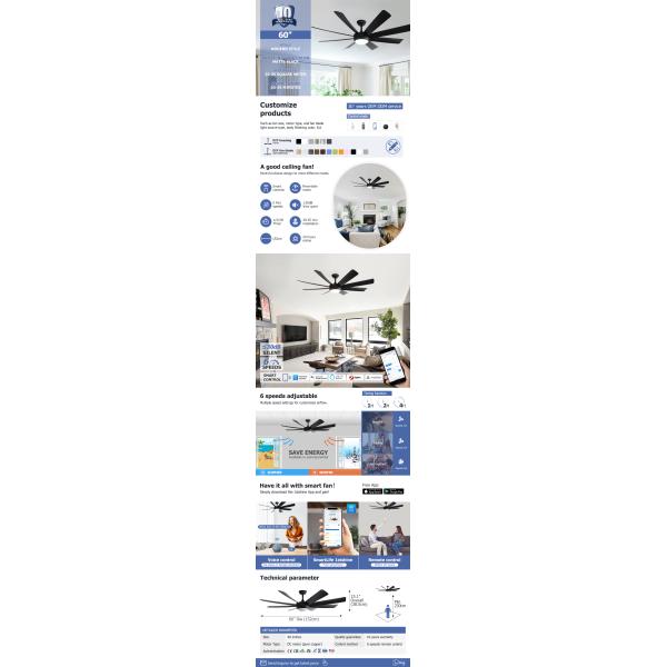 8 Blades Dimmable LED Ceiling Fan with Remote Control Lower Noise