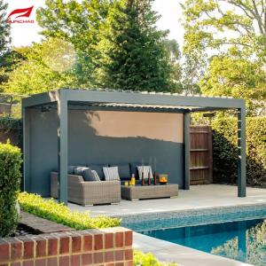 Freestanding Motorized Aluminum Pergola Waterproof Windproof for Garden Wall-mounted Installation