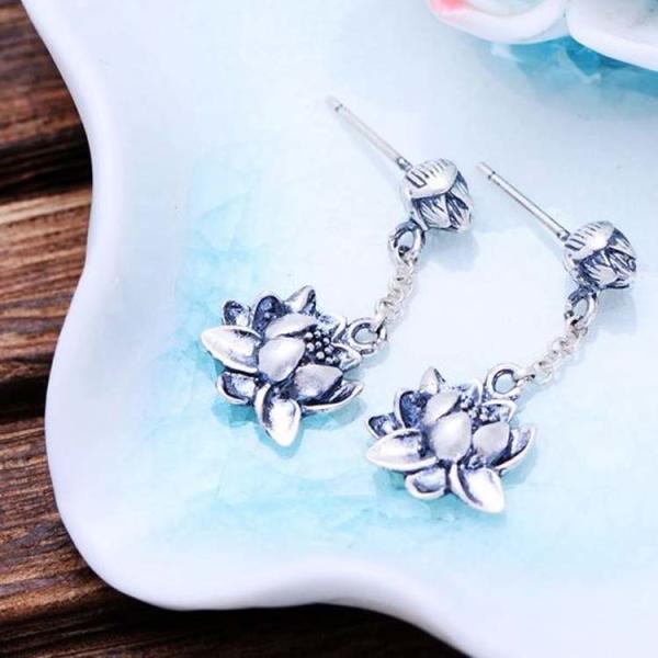 925 Sterling Silver Engraved Designs Flower Pendant Dangle Earrings(XH057340W)