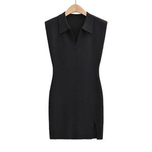 Fashionable Style Polo Neck Buttock Skirt Open Knit Short Dress For Women