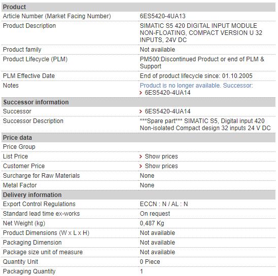 6ES5420-4UA14 6ES5 420-4UA14 Siemens Digital Input Module