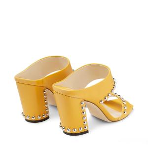 Lambskin ODM Women High Heeled Shoes With Metallic Dome Embellishments