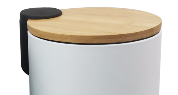 Commercial Foot Operated Waste Bins Stainless Teel Bamboo Lid Trash Garbage Can Pedal Bin