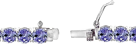 24.70 CTW Natural Tanzanite And CZ Bracelet In 14K Solid White Gold