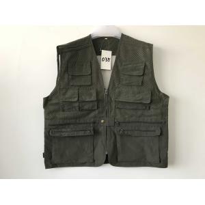 Fishing vest 035 in taslan fabric, olive green color, water proof, quick dry, S