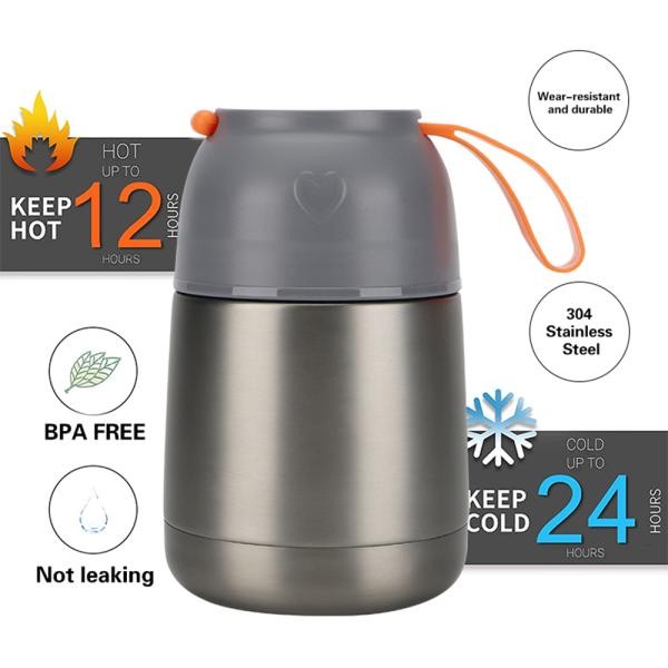 Vacuum Insulated Stainless Steel Lunch Thermos Leak Proof Soup Containers with Folding Spoon for Hot or Cold Food