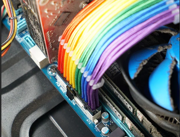 ATX 24 pin motherboard Power Supply extension Cable rainbow color Low Voltage sleeved cable extension 18AWG