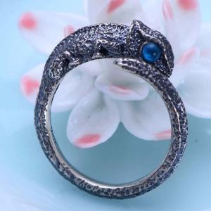 Womens and Mens Chameleon Retro Sterling Silver Ring(XH056032WBLUE)