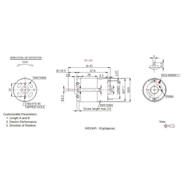 RS-385 Automotive DC Motor , 12 Volt High Speed DC Motor With Carbon Brush
