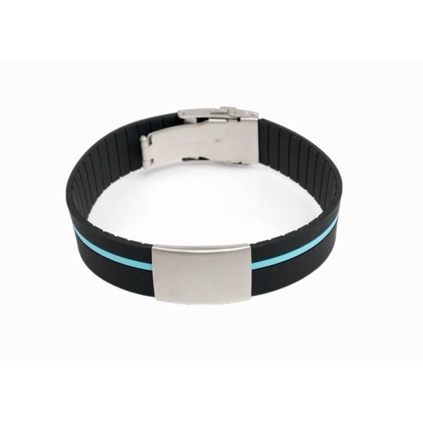 Custom Color Stripe Id Wristband Engraved Metal Plate Adjustable Id Bracelet