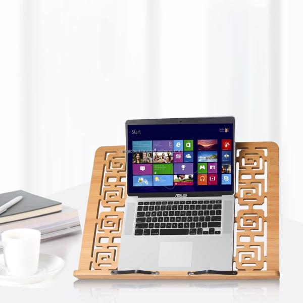 Rectangle Shaped Natural Bamboo Book Stand Tablet Holder with Retro Hollow Appearance