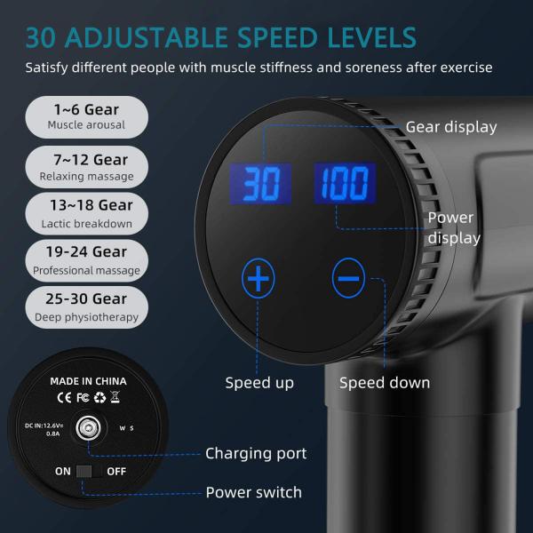 Rechargeable Hand Held Deep Tissue Massager Handheld Gun 30 Speeds 3200rpm