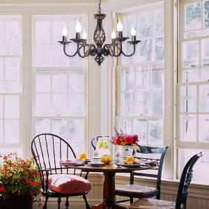 Black Wronght Iron Chandelier Living room Farmhouse Kitchen Frech Country