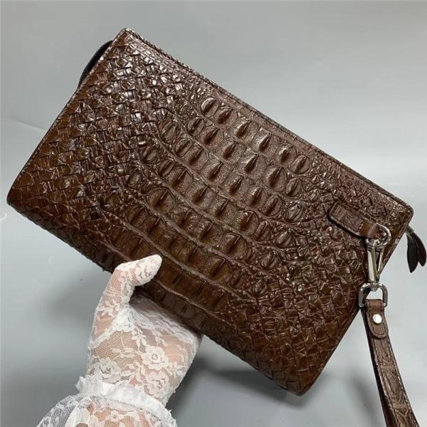 Knitted Designer Genuine Alligator Skin Men Woven Clutch Purse Authentic Crocodile Leather Male Large Wristlets Bag