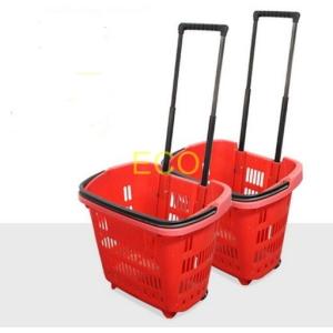 Supermarket Plastic Shopping Basket With Wheels , 455 * 355 * 415 mm