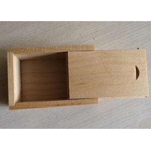 Natural Small USB Storage Wooden Box With Sliding Lid Artistic Carving / Screen