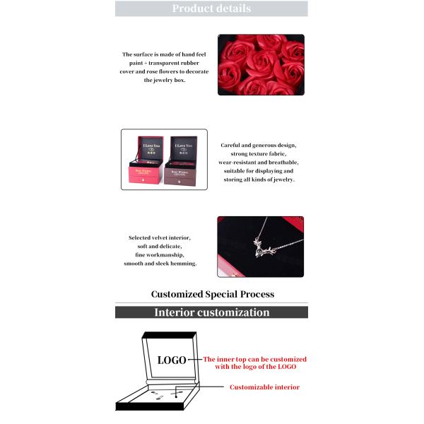 Customized Size Luxury Square Jewelry Box Jewellry Gift Wrapping Box With Rose