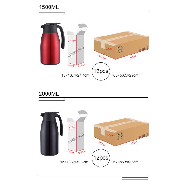 1500ml 2000ml Stainless Steel Moka Pot Double Wall Thermal Coffee Tea Pot Insulated