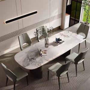 Contemporary Marble Table With Metal Legs , Sleek Modern Glass Dining Table