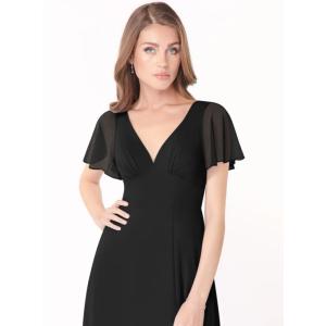 Perfect Plus Size Black Chiffon Long Bridesmaid Dress Short Sleeves Keyhole