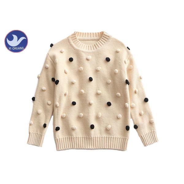Buy Pompom Ball Decoration Girls Pullover Sweaters Cute Cotton Mock Neck Knit Jumper at wholesale prices