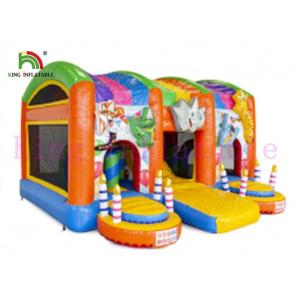 Colorful Jungle Wild Animal PVC Inflatable Jumping Castle With Slide For Kids