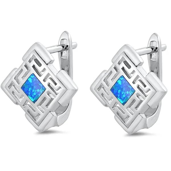 Wholesale Jewelry Customization 925 Sterling Silver Blue Opal Greek Key Design Stud Earring