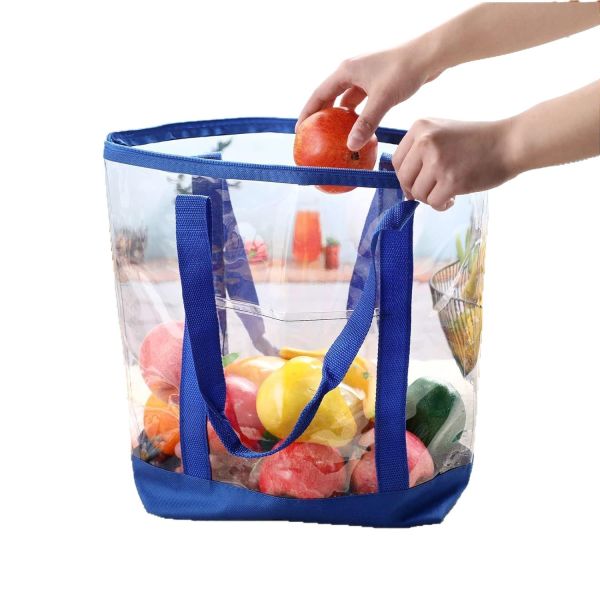 2025 New Customizable Transparent PVC Tote Shopping Bag with Reinforced Seams Colorful Zipper Shopping Laser-Effect Jelly Bag