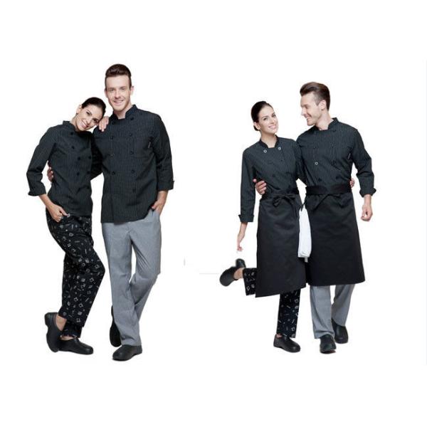 Print Logo Black Chef Uniform Full Length Vertical Pattern Design With Double