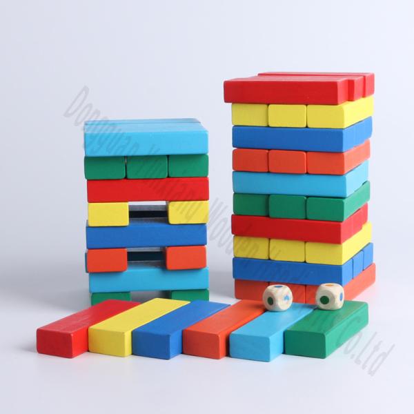 Colorful Wooden Stacking Blocks Game Set - 54 Pieces with Dice