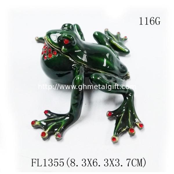 Bejewelled Home decoration Alloy Hand painted crystal Frog metal trinket box
